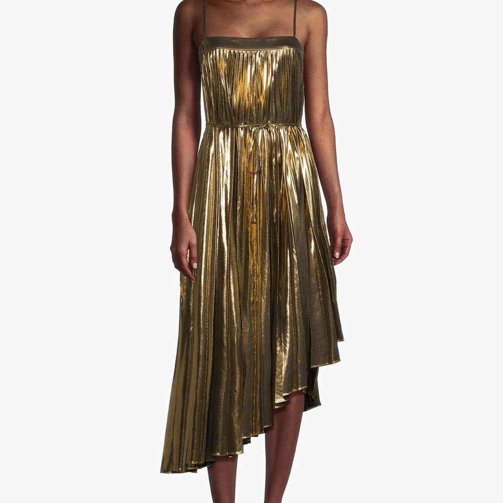 Milly Gold Asymmetrical Pleated Sundress